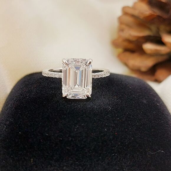 5 Carat Emerald Cut Simulated Diamond Engagement Ring - Picture 11 of 14